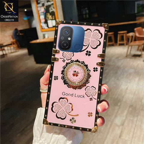 Xiaomi Poco C55 Cover - Pink -  Square Bling Diamond Glitter Soft TPU Trunk Case with Ring Holder