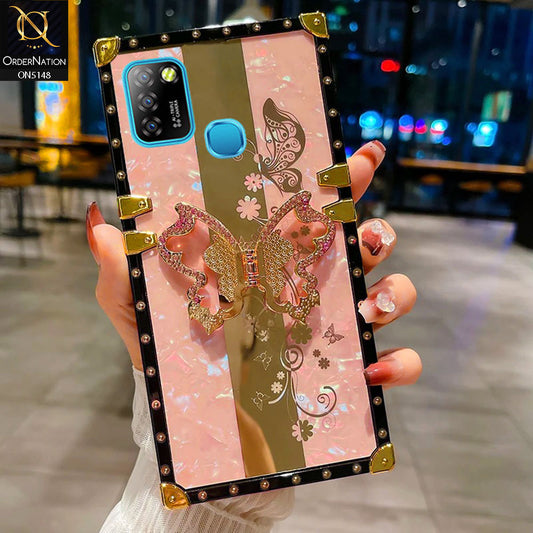 Infinix Smart 5 Cover - Pink -  Luxury Shiny Rhinestone Butterfly Electroplated Square Trunk Soft Case