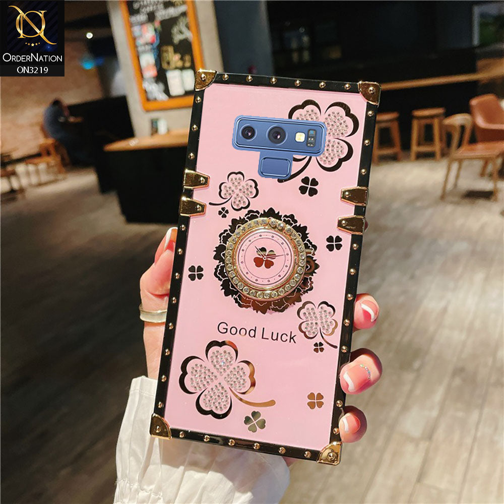 Samsung Galaxy Note 9 Cover - Pink -  Square Bling Diamond Glitter Soft TPU Trunk Case with Ring Holder