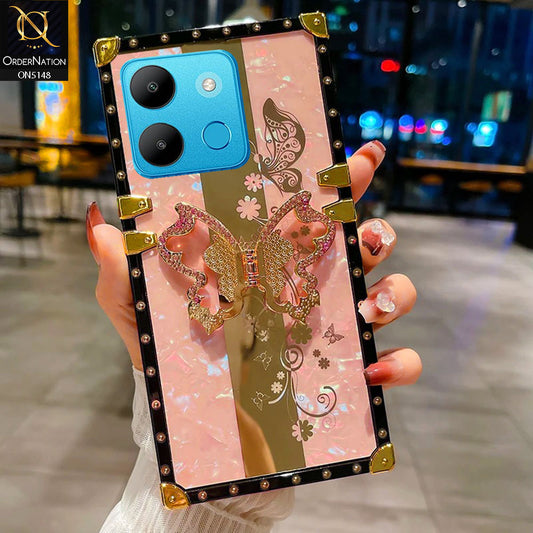 Infinix Smart 7 HD Cover - Pink -  Luxury Shiny Rhinestone Butterfly Electroplated Square Trunk Soft Case