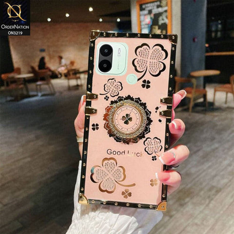 Xiaomi Redmi A1 Plus Cover - Light Pink - Square Bling Diamond Glitter Soft TPU Trunk Case with Ring Holder