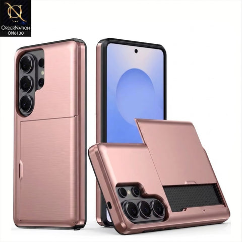 Samsung Galaxy S25 Ultra Cover - Rose Gold - Mobile Case Sliding Wallet Card Holder and shockproof bumper edges