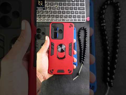 Infinix Hot 20i Cover - Red - New Dual PC + TPU Hybrid Style Protective Soft Border Case With Kickstand Holder