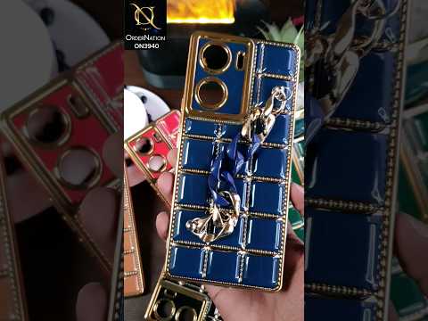 Infinix Hot 12 Play Cover - Blue - 3D Electroplating Square Grid Design Soft TPU Case With Chain Holder