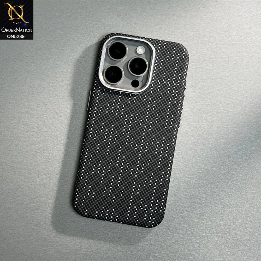iPhone 15 Pro Max Cover - Design12 - Universe Luxo Carbon Fiber Texture Ultra Thin Shell Case With Metal Camera Ring Borders