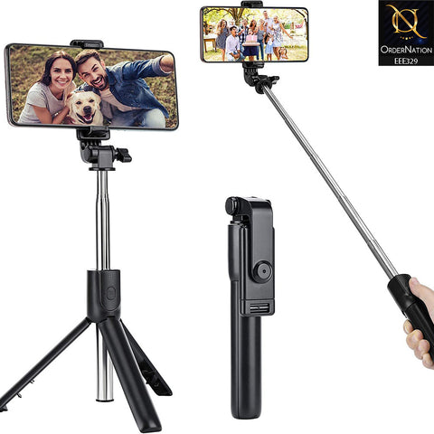 Q07 Bluetooth Integrated Selfie Stick with Light and Bluetooth Remote Control - Black