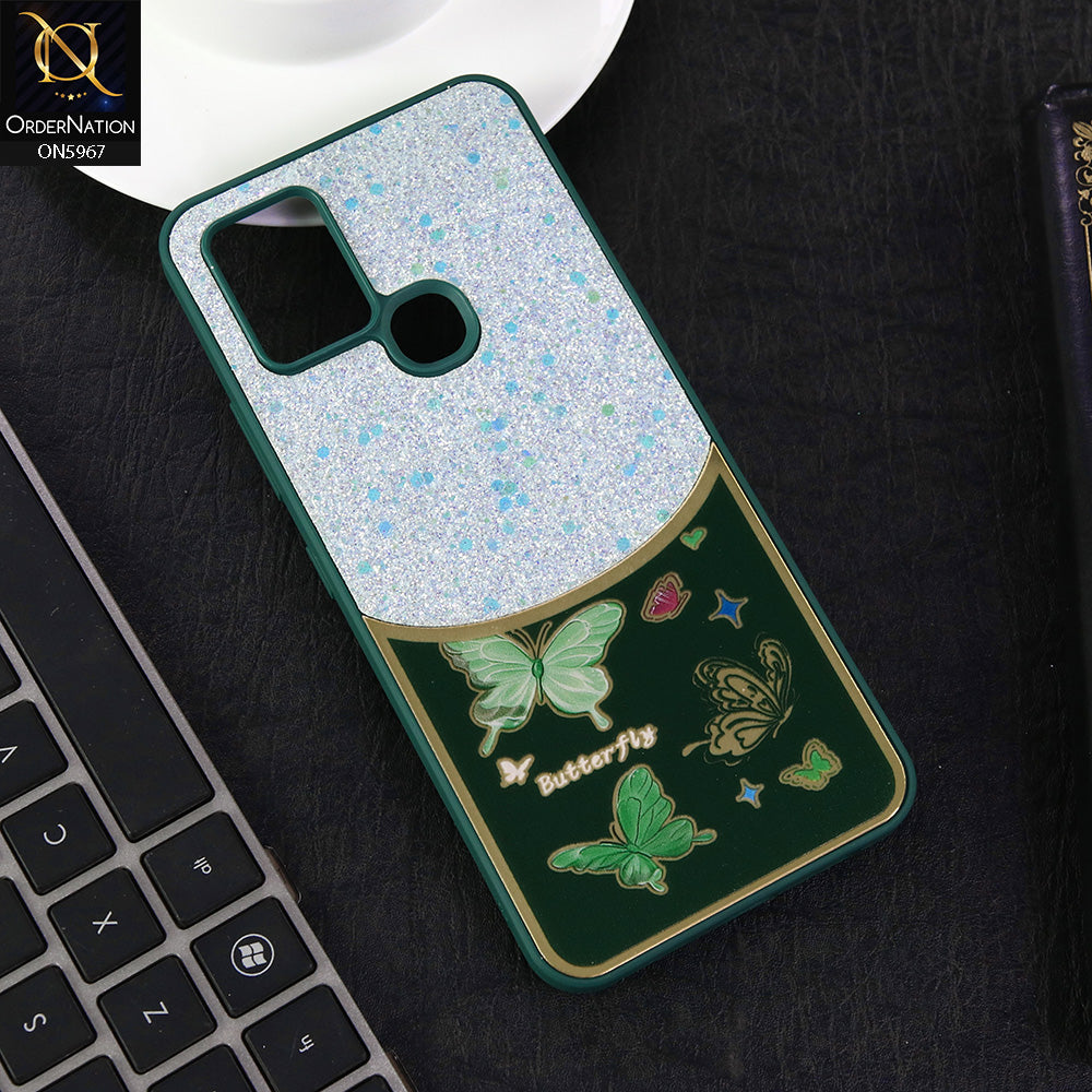 Infinix Smart 5 Cover - Green -  New Trendy Butterfly Moeity Glitter Soft Borders Shiny Case