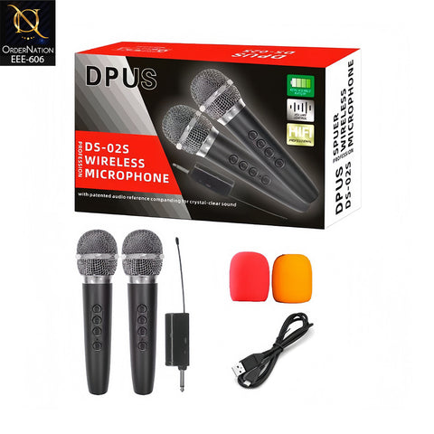 DPUS DS-02S Dual Wireless Microphone Set with 2 Rechargeable Mics, Echo & Volume Control with 6.5 MM MicroPhone Jack