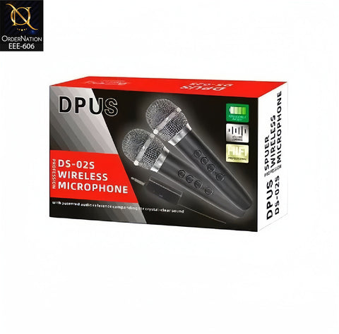 DPUS DS-02S Dual Wireless Microphone Set with 2 Rechargeable Mics, Echo & Volume Control with 6.5 MM MicroPhone Jack
