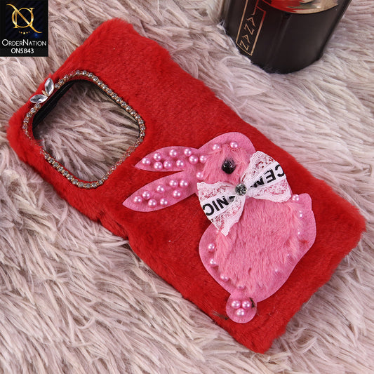 Realme C71 Cover - Red - New Cute 3D Bunny Warm Plush Fluffy Case
