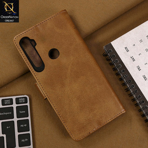 Realme 5s Cover - Light Brown - Premium Leather Megantic Flip Book Covers With Card Holding Option