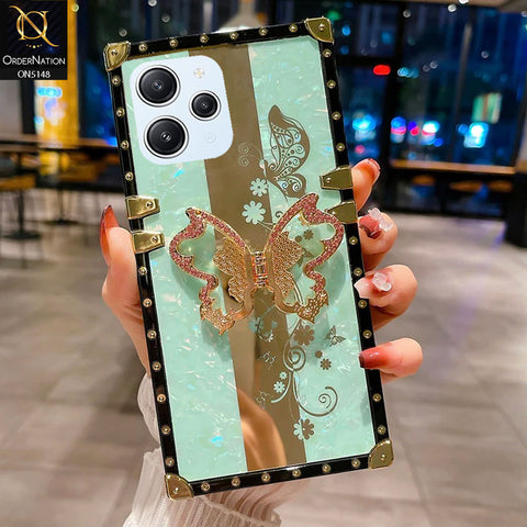 Xiaomi Redmi 12 Cover - Aqua -  Luxury Shiny Rhinestone Butterfly Electroplated Square Trunk Soft Case