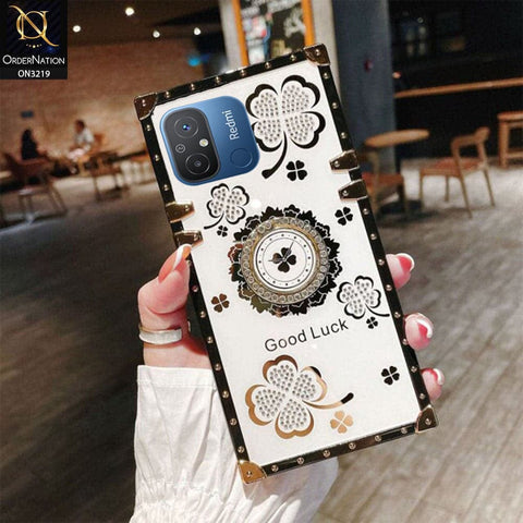 Xiaomi Redmi 12C Cover - Ash White - Square Bling Diamond Glitter Soft TPU Trunk Case with Ring Holder
