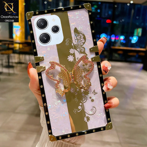 Xiaomi Redmi 12 Cover - Lilac -  Luxury Shiny Rhinestone Butterfly Electroplated Square Trunk Soft Case