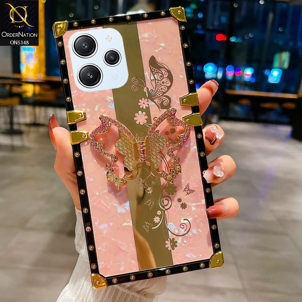 Xiaomi Redmi 12 Cover - Pink -  Luxury Shiny Rhinestone Butterfly Electroplated Square Trunk Soft Case