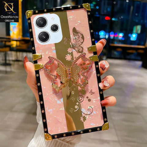 Xiaomi Redmi 12 Cover - Pink -  Luxury Shiny Rhinestone Butterfly Electroplated Square Trunk Soft Case