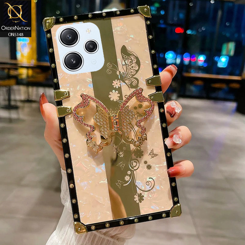 Xiaomi Redmi 12 Cover - Rose Gold -  Luxury Shiny Rhinestone Butterfly Electroplated Square Trunk Soft Case