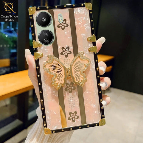 Xiaomi Redmi 13C - Rose Gold - Luxury Shiny Rhinestone Butterfly Electroplated Square Trunk Soft Case