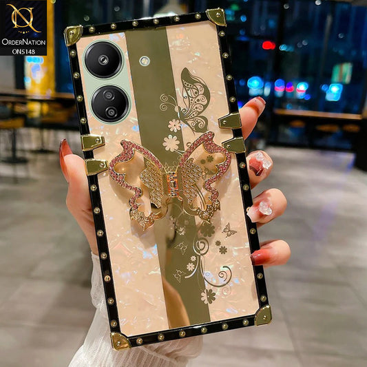 Xiaomi Poco C65 - Rose Gold - Luxury Shiny Rhinestone Butterfly Electroplated Square Trunk Soft Case
