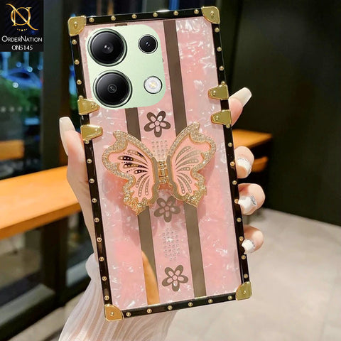 Xiaomi Redmi Note 13 - Pink - Luxury Shiny Rhinestone Butterfly Electroplated Square Trunk Soft Case
