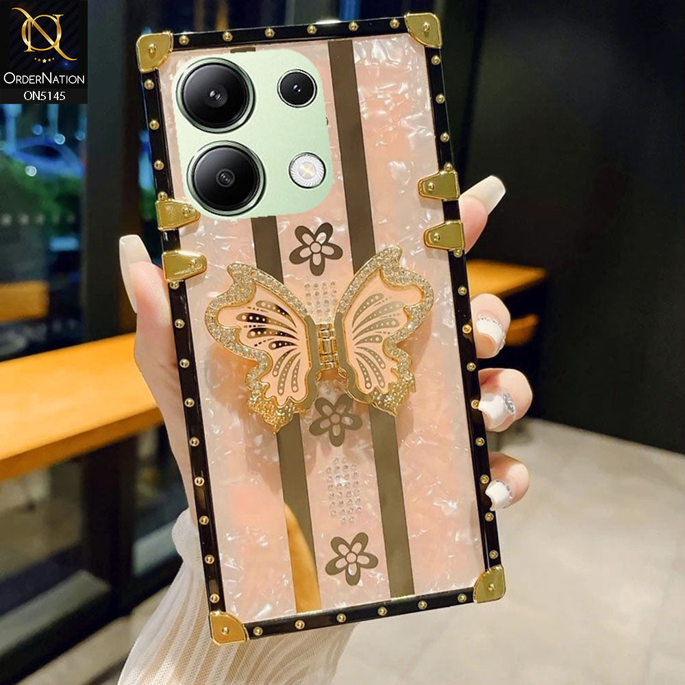 Xiaomi Redmi Note 13 - Rose Gold - Luxury Shiny Rhinestone Butterfly Electroplated Square Trunk Soft Case