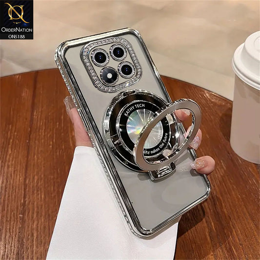 Xiaomi Redmi Note 14 Pro Plus 5G Cover - Silver - Luxury Diamond Rhinestones Color Electroplating Borders Magsafe Magnetic Stand Holder Soft Clear Case With Camera Protection