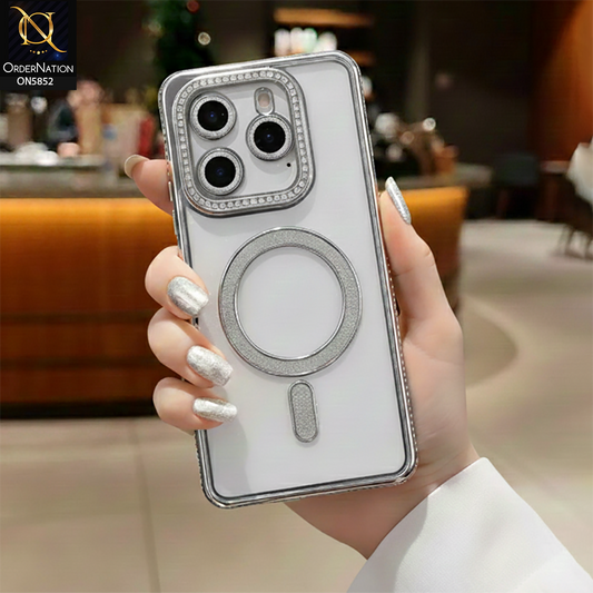 Xiaomi Redmi Note 14 4G Cover - Silver - New Prime Opulent Luxurious Rhinestones Clear Case With MagSafe And Camera Protection