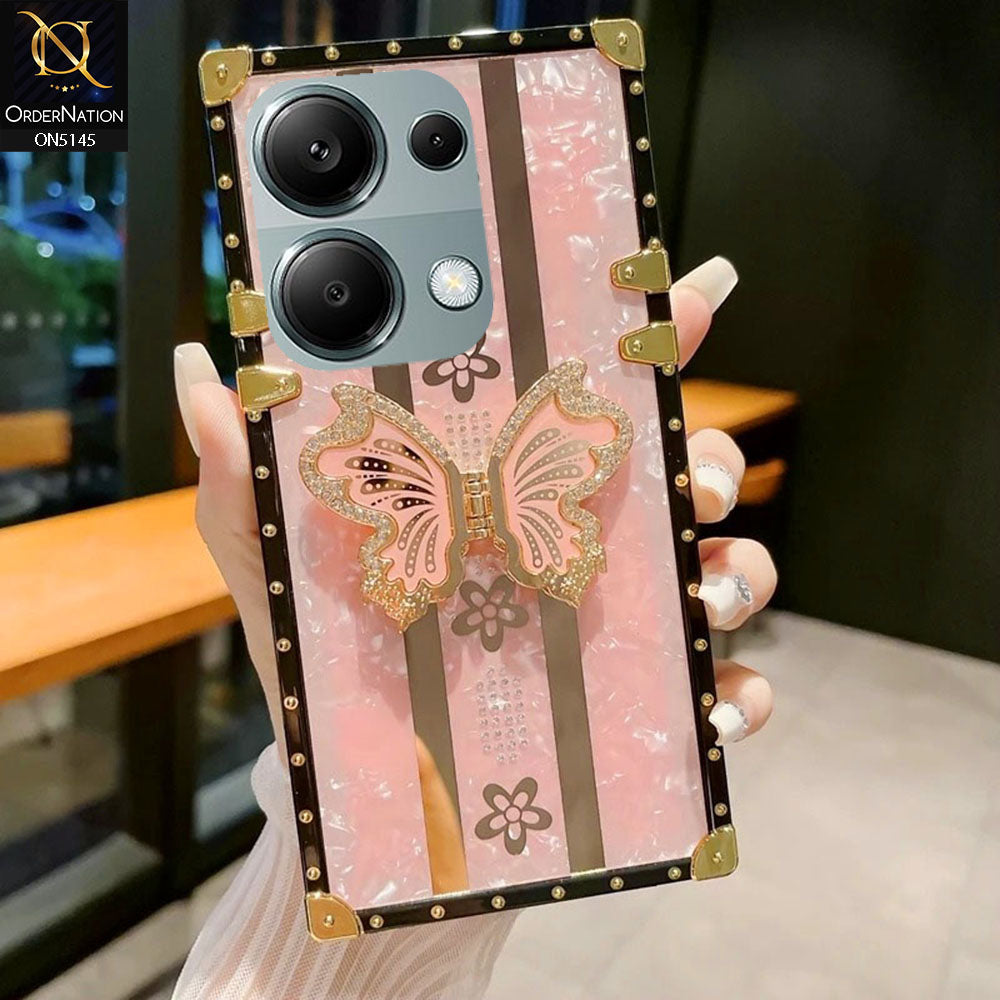 Xiaomi Redmi Note 13 Pro 4G - Pink - Luxury Shiny Rhinestone Butterfly Electroplated Square Trunk Soft Case