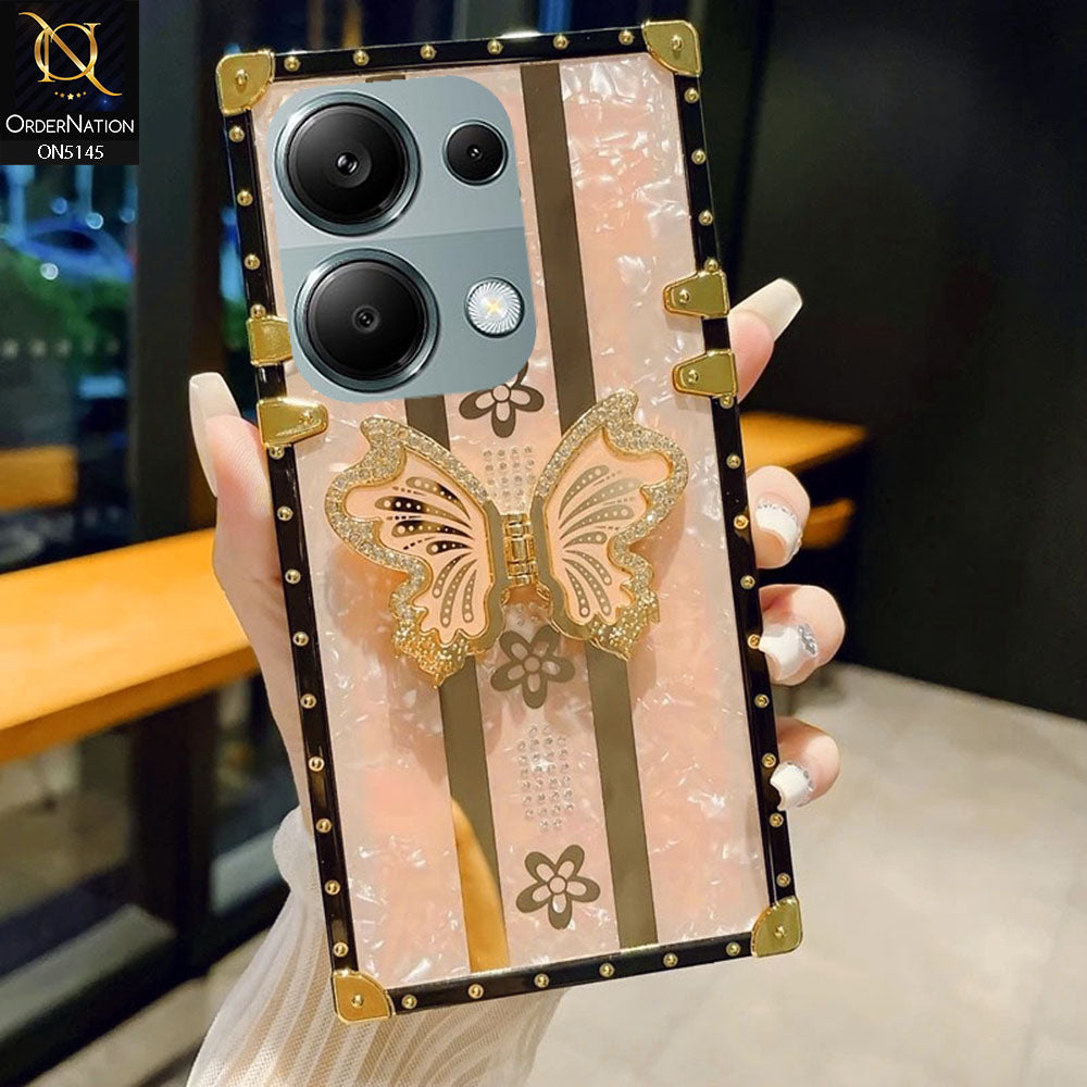 Xiaomi Poco M6 Pro 4G - Rose Gold - Luxury Shiny Rhinestone Butterfly Electroplated Square Trunk Soft Case