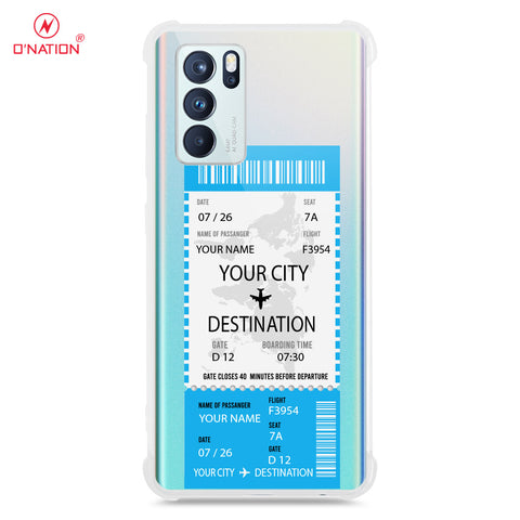 Oppo Reno 6 Pro 5G Cover - Personalised Boarding Pass Ticket Series - 5 Designs - Clear Phone Case - Soft Silicon Borders