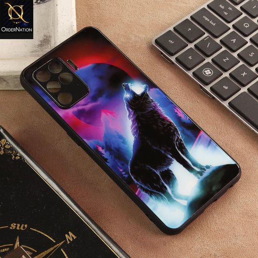 Oppo F19 Pro Cover - Neon Howling Animal Moon Phone Case – Premium Shockproof Protective Glass Back Cover
