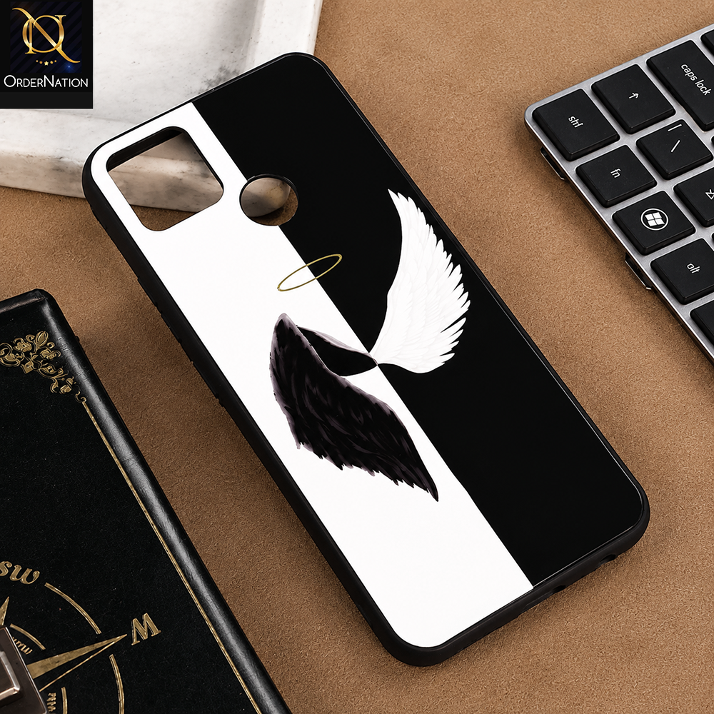 Realme C15 Cover - Elegant Angel Wings Pattern Mobile Glass Cover