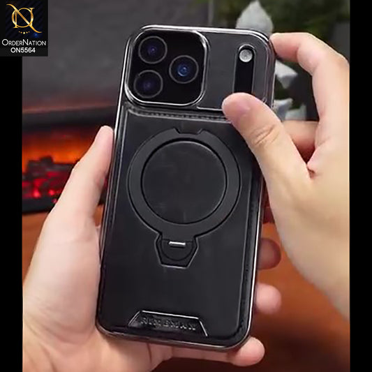 iPhone 17 Pro Max - Black - New Rimbmax High Quality Leather Case With Metal Camera Ring And KickStand
