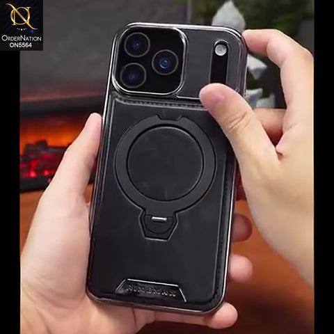 iPhone 17 Pro Max - Black - New Rimbmax High Quality Leather Case With Metal Camera Ring And KickStand