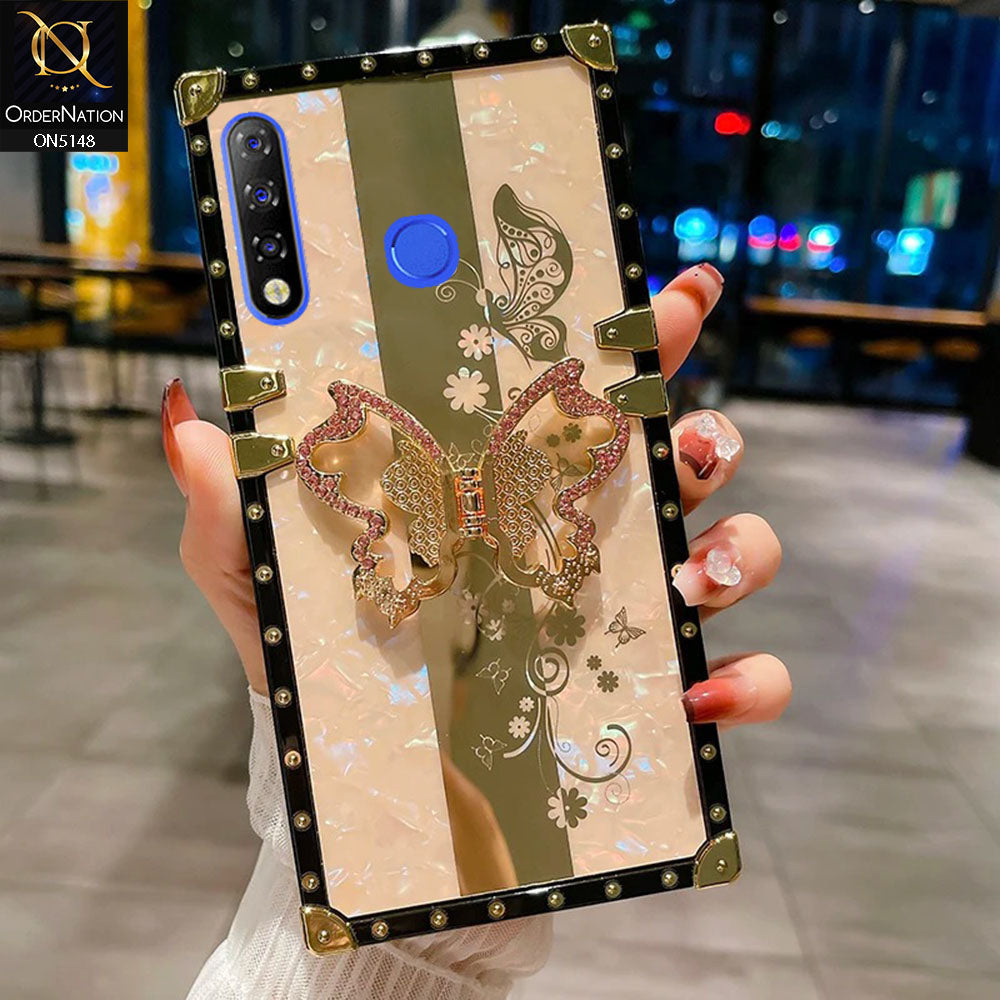 Tecno Camon 12 Cover - Rose Gold -  Luxury Shiny Rhinestone Butterfly Electroplated Square Trunk Soft Case