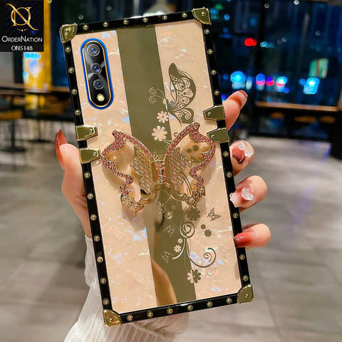 Vivo S1 Cover - Rose Gold -  Luxury Shiny Rhinestone Butterfly Electroplated Square Trunk Soft Case