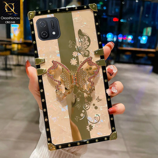 Oppo A16e Cover - Rose Gold -  Luxury Shiny Rhinestone Butterfly Electroplated Square Trunk Soft Case