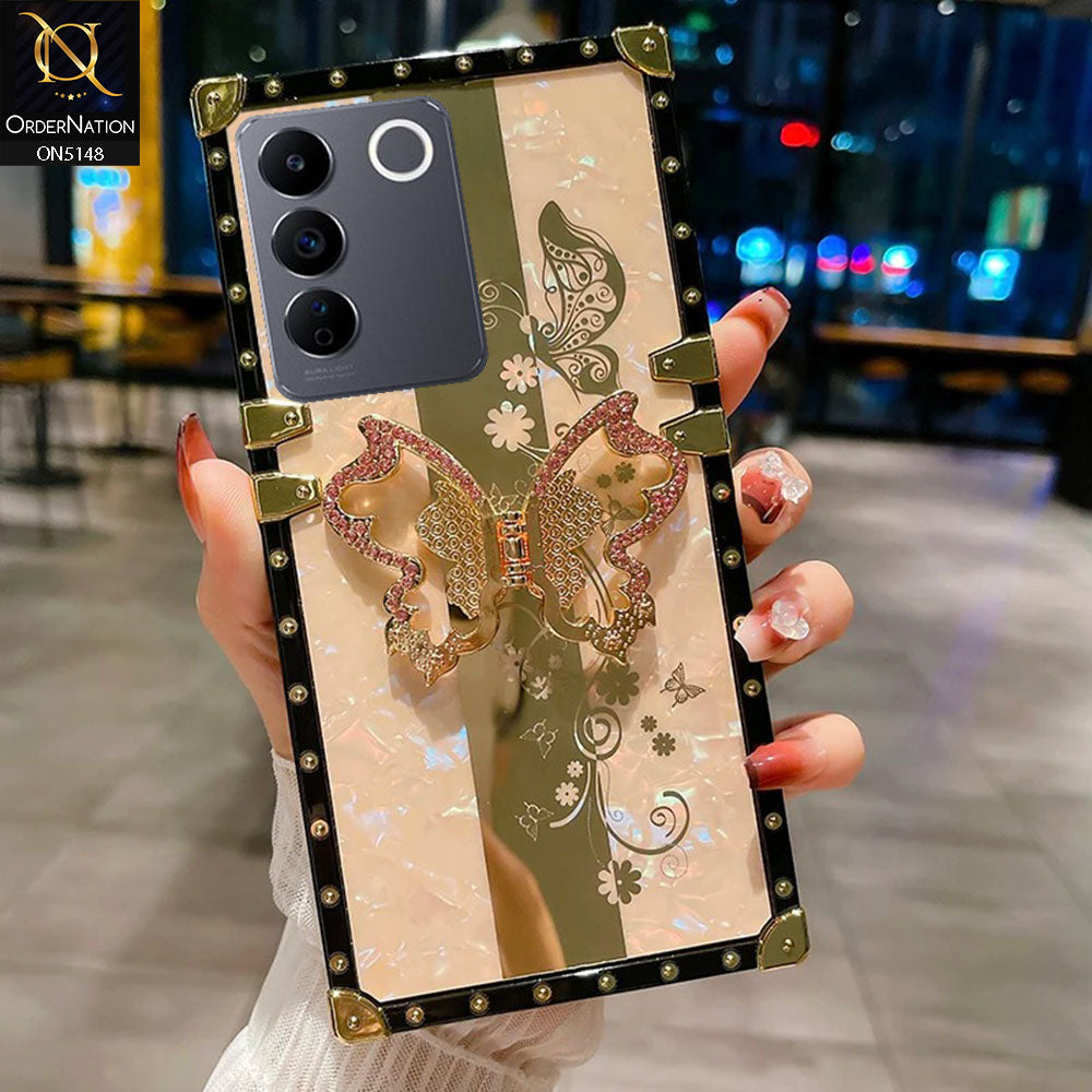 Vivo S16e Cover - Rose Gold -  Luxury Shiny Rhinestone Butterfly Electroplated Square Trunk Soft Case