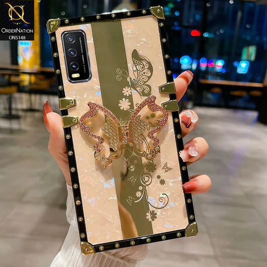 Vivo Y20 Cover - Rose Gold -  Luxury Shiny Rhinestone Butterfly Electroplated Square Trunk Soft Case