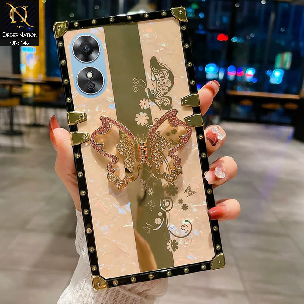 Oppo A17 Cover - Rose Gold -  Luxury Shiny Rhinestone Butterfly Electroplated Square Trunk Soft Case