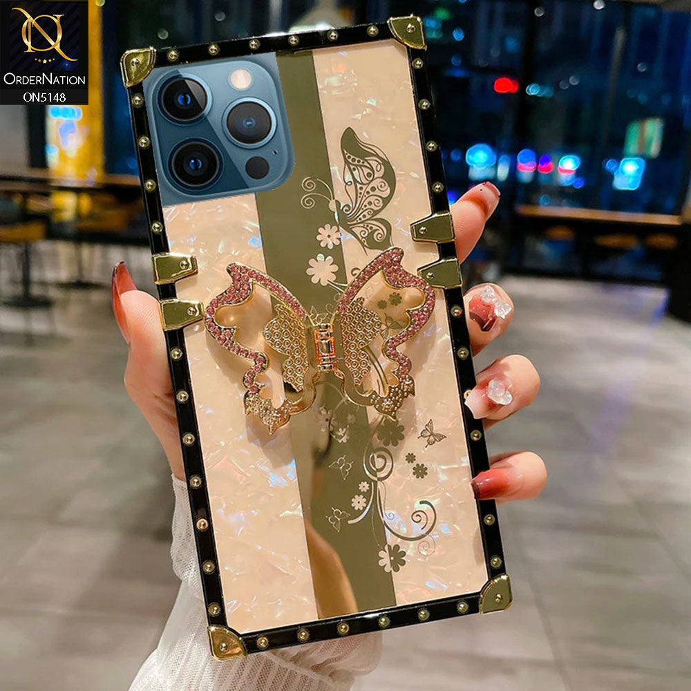 iPhone 12 Pro Max Cover - Rose Gold -  Luxury Shiny Rhinestone Butterfly Electroplated Square Trunk Soft Case