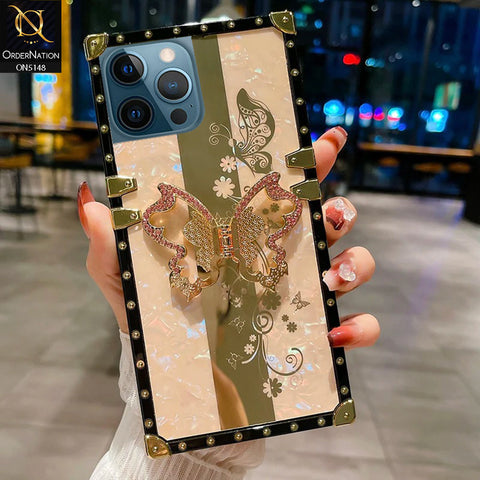 iPhone 12 Pro Max Cover - Rose Gold -  Luxury Shiny Rhinestone Butterfly Electroplated Square Trunk Soft Case