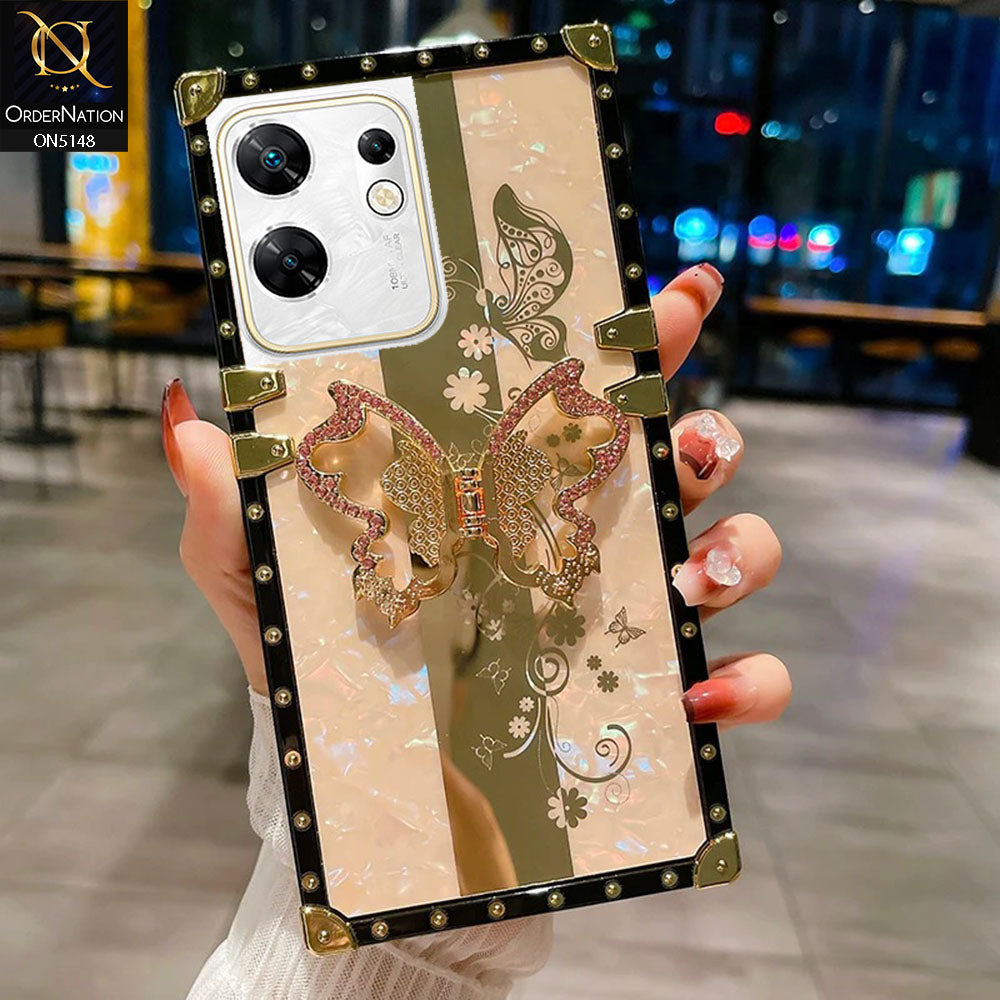 Infinix Zero 30 4G Cover - Rose Gold -  Luxury Shiny Rhinestone Butterfly Electroplated Square Trunk Soft Case