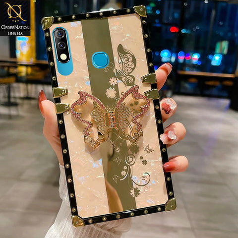 Infinix Hot 8 Lite Cover - Rose Gold -  Luxury Shiny Rhinestone Butterfly Electroplated Square Trunk Soft Case