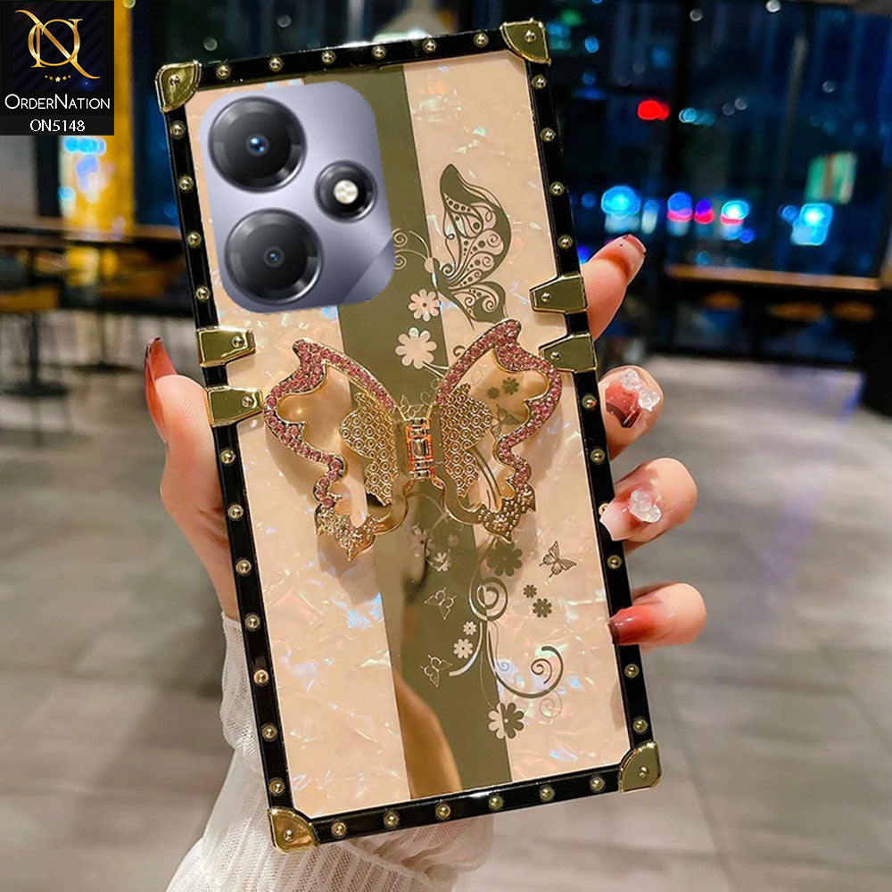 Infinix Hot 30 Play Cover - Rose Gold -  Luxury Shiny Rhinestone Butterfly Electroplated Square Trunk Soft Case