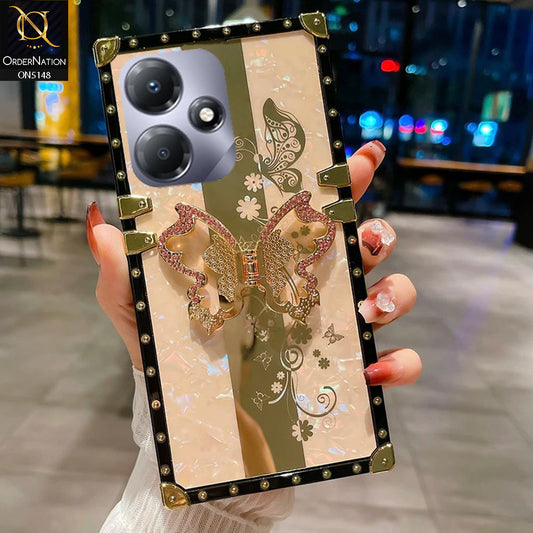 Infinix Hot 30 Play Cover - Rose Gold -  Luxury Shiny Rhinestone Butterfly Electroplated Square Trunk Soft Case