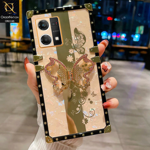 Oppo F21 Pro 4G Cover - Rose Gold -  Luxury Shiny Rhinestone Butterfly Electroplated Square Trunk Soft Case