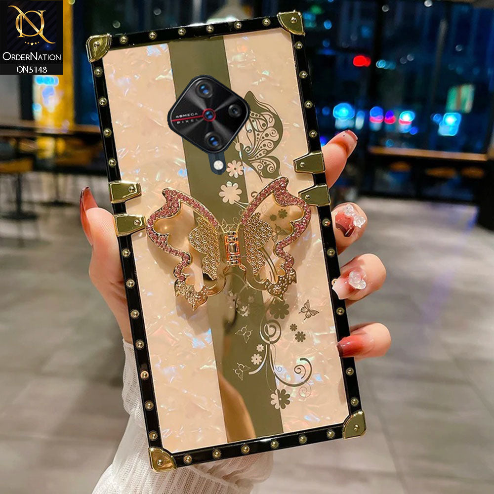 Vivo S1 Pro Cover - Rose Gold -  Luxury Shiny Rhinestone Butterfly Electroplated Square Trunk Soft Case