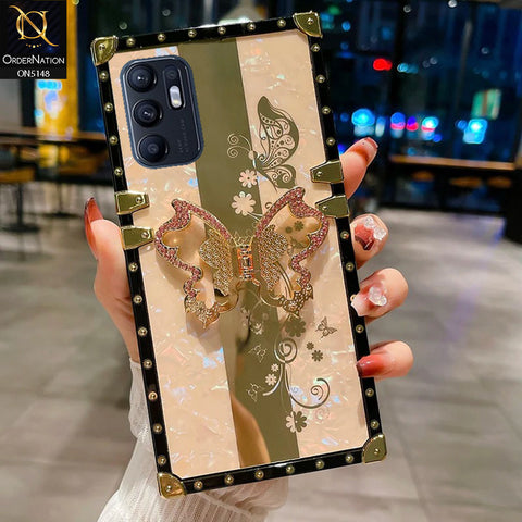 Oppo Reno 6 Cover - Rose Gold -  Luxury Shiny Rhinestone Butterfly Electroplated Square Trunk Soft Case