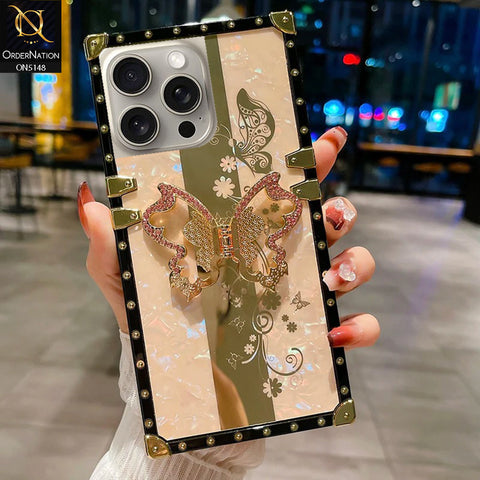 iPhone 15 Pro Max Cover - Rose Gold -  Luxury Shiny Rhinestone Butterfly Electroplated Square Trunk Soft Case